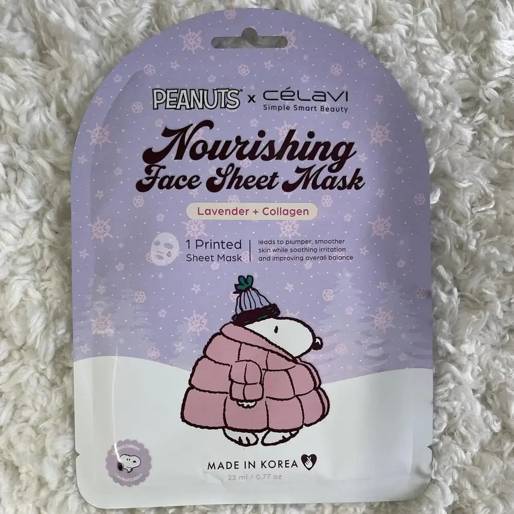 Celavi Peanuts Snoopy Nourishing Face Mask Lavender Collagen Hydrating Sheet